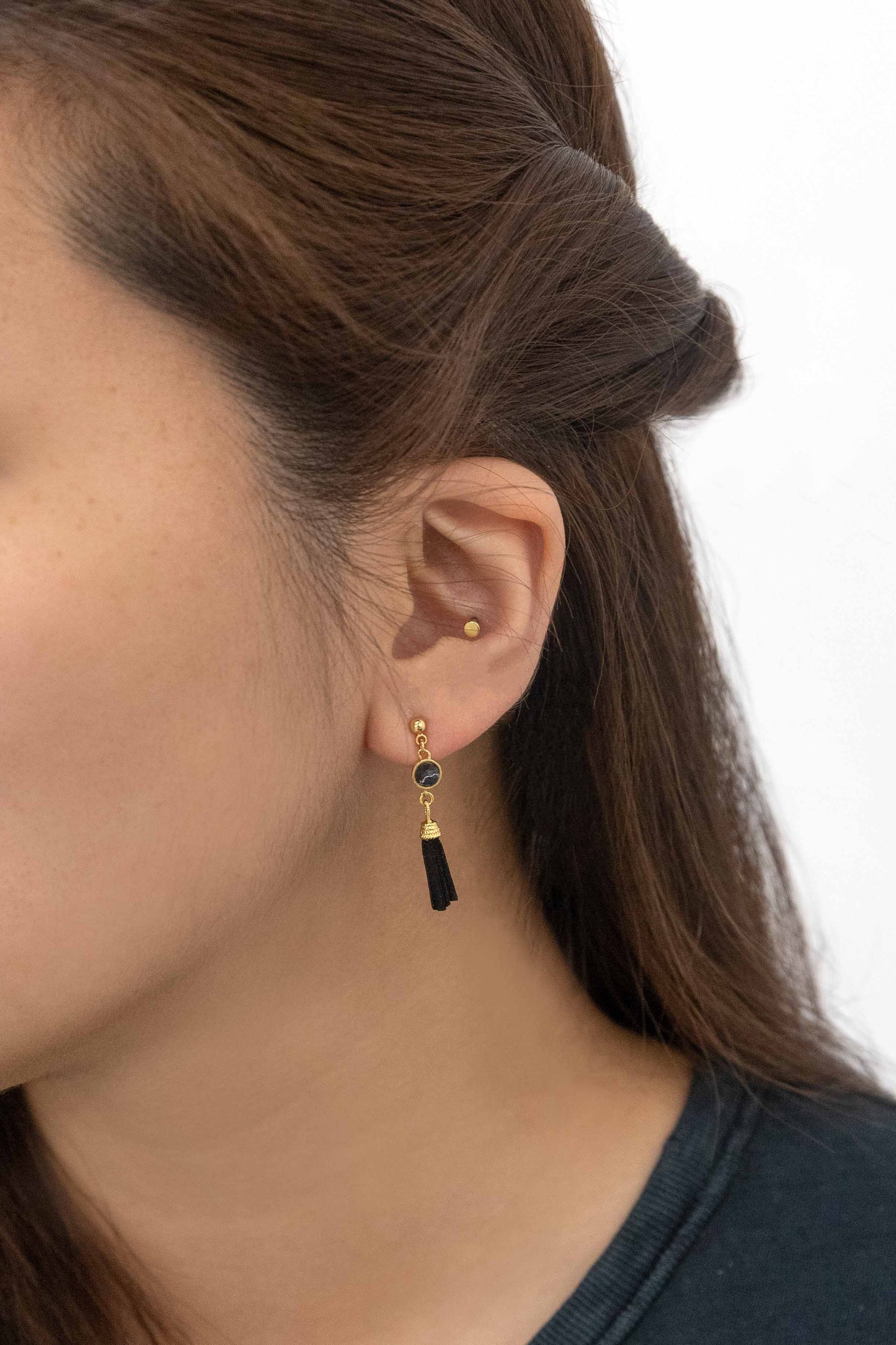 Round Stone Tassel Earrings