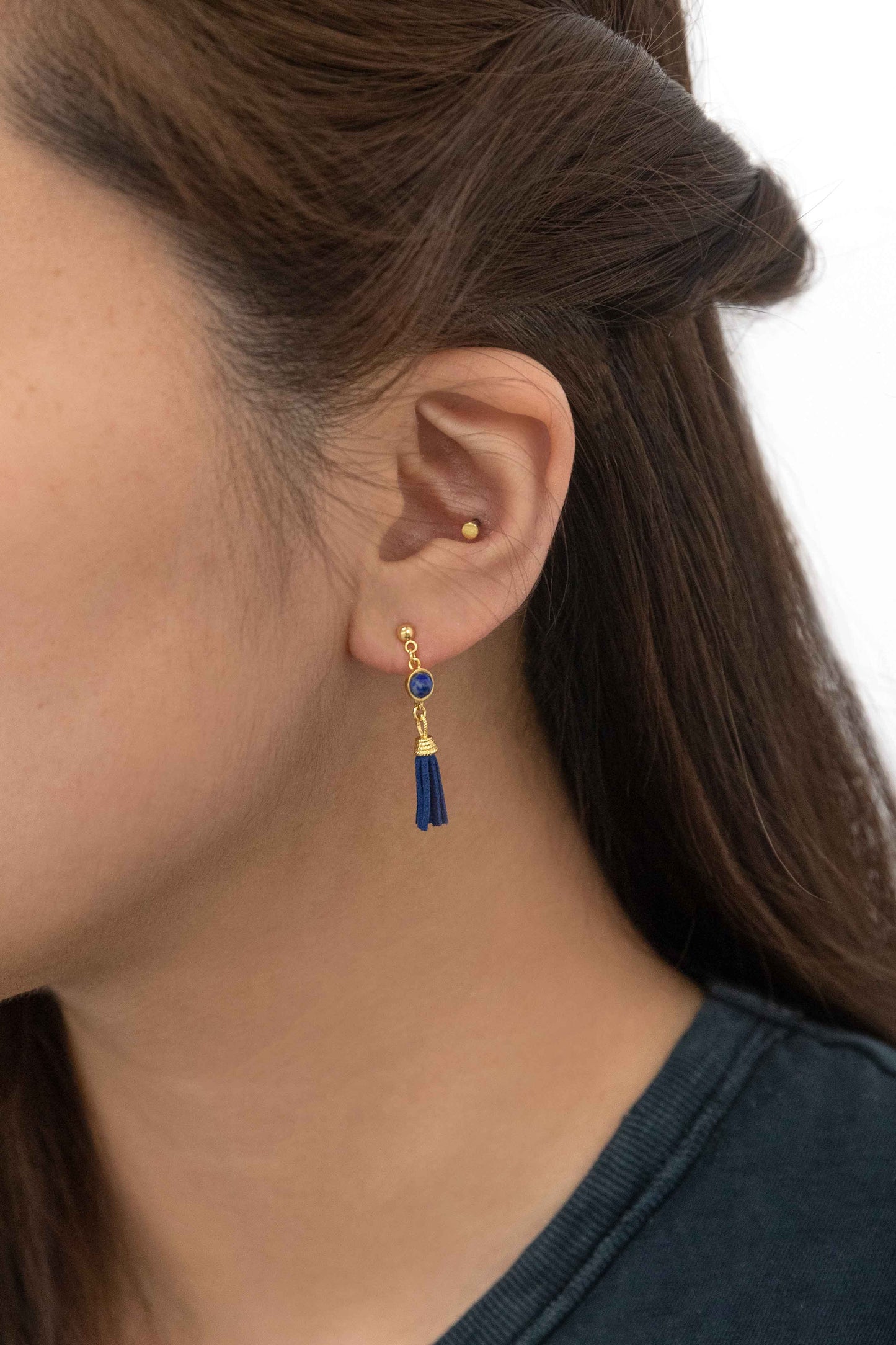 Round Stone Tassel Earrings