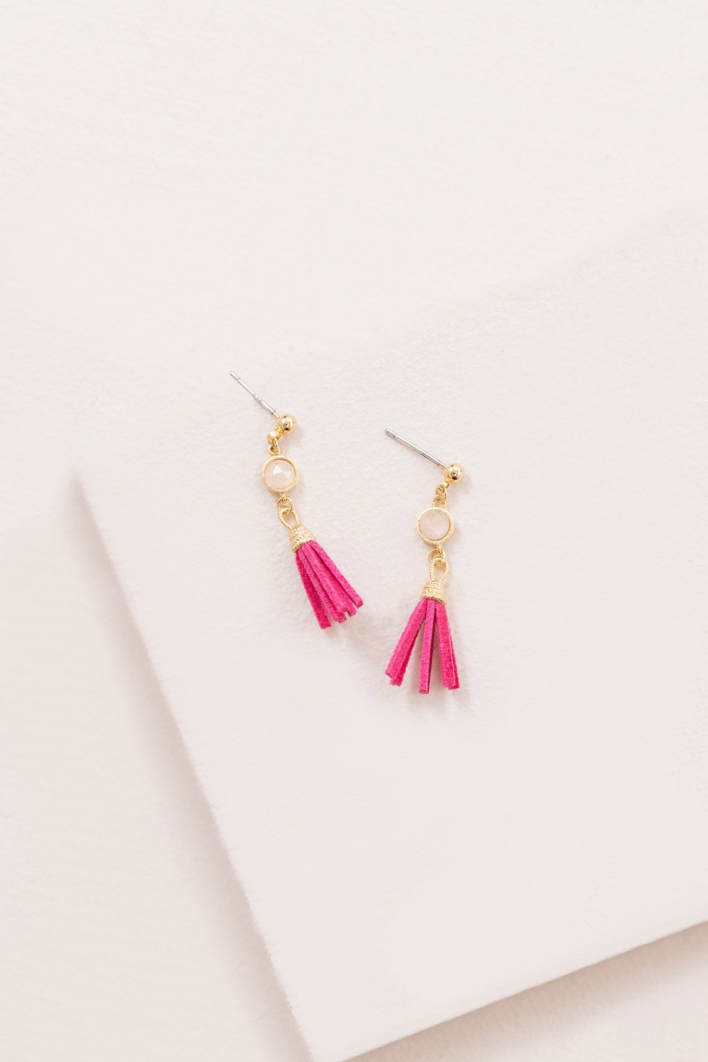 Round Stone Tassel Earrings