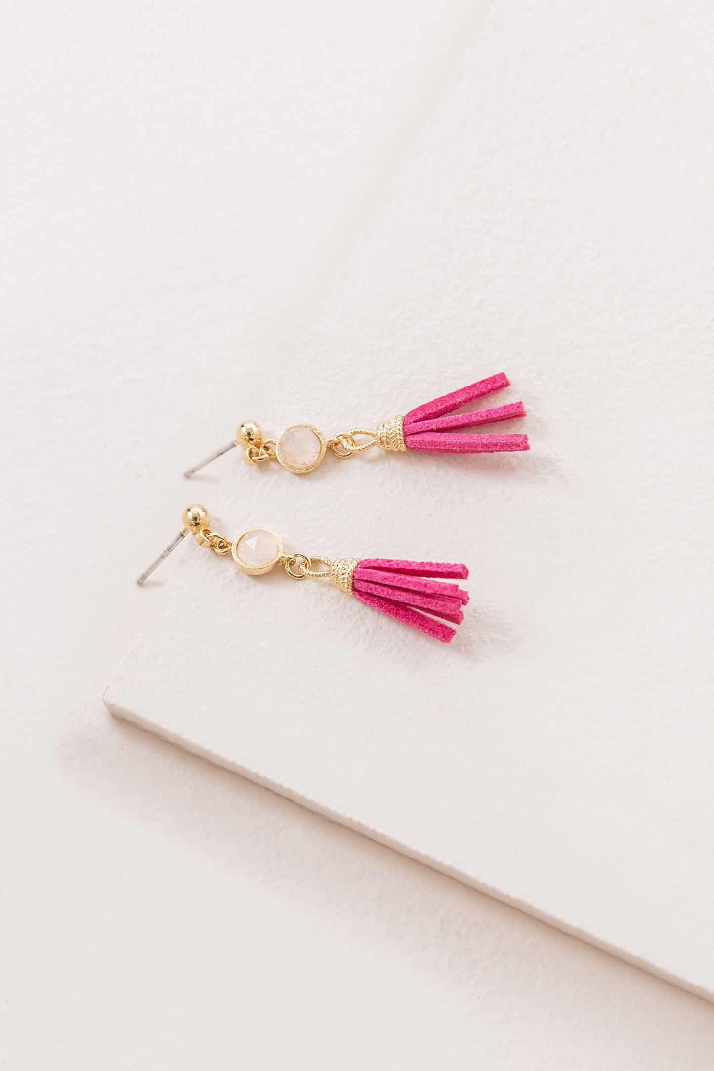 Round Stone Tassel Earrings