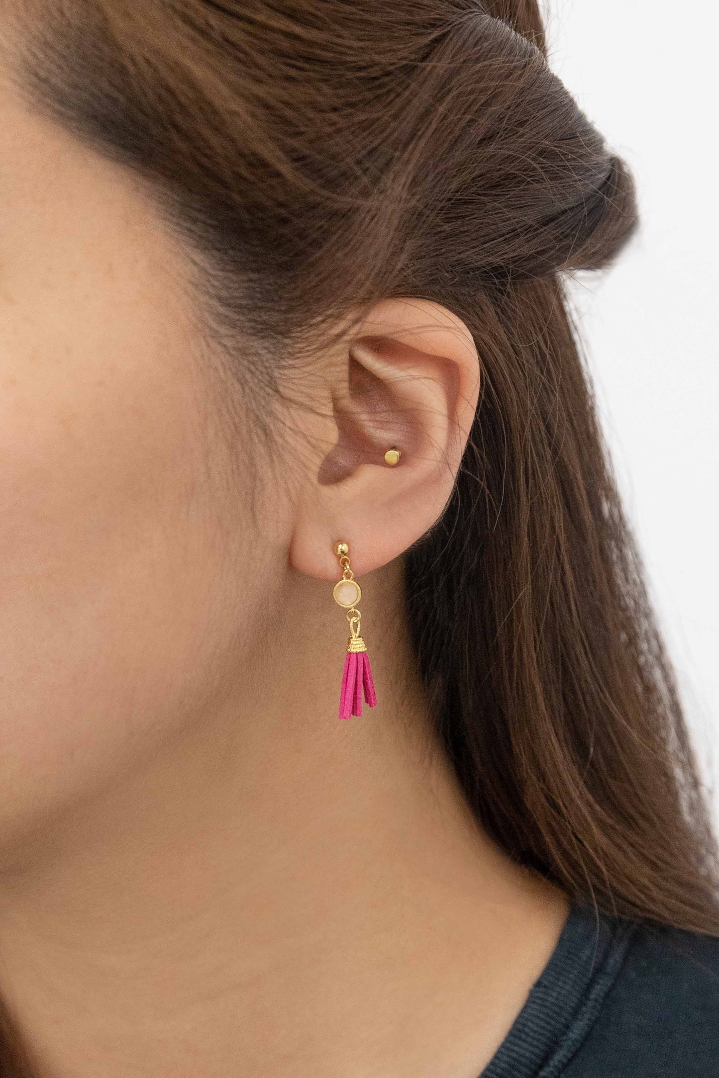 Round Stone Tassel Earrings