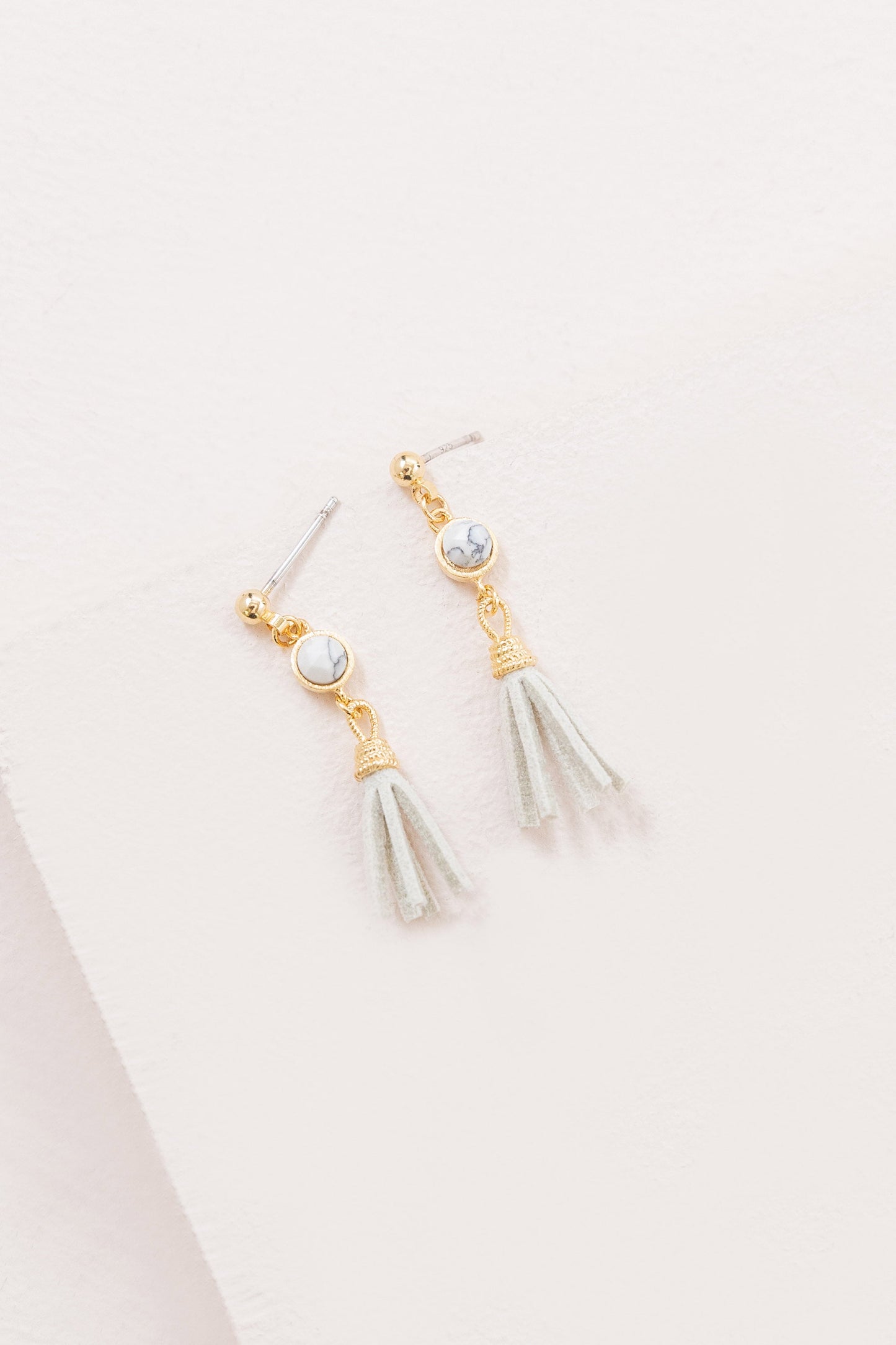 Round Stone Tassel Earrings