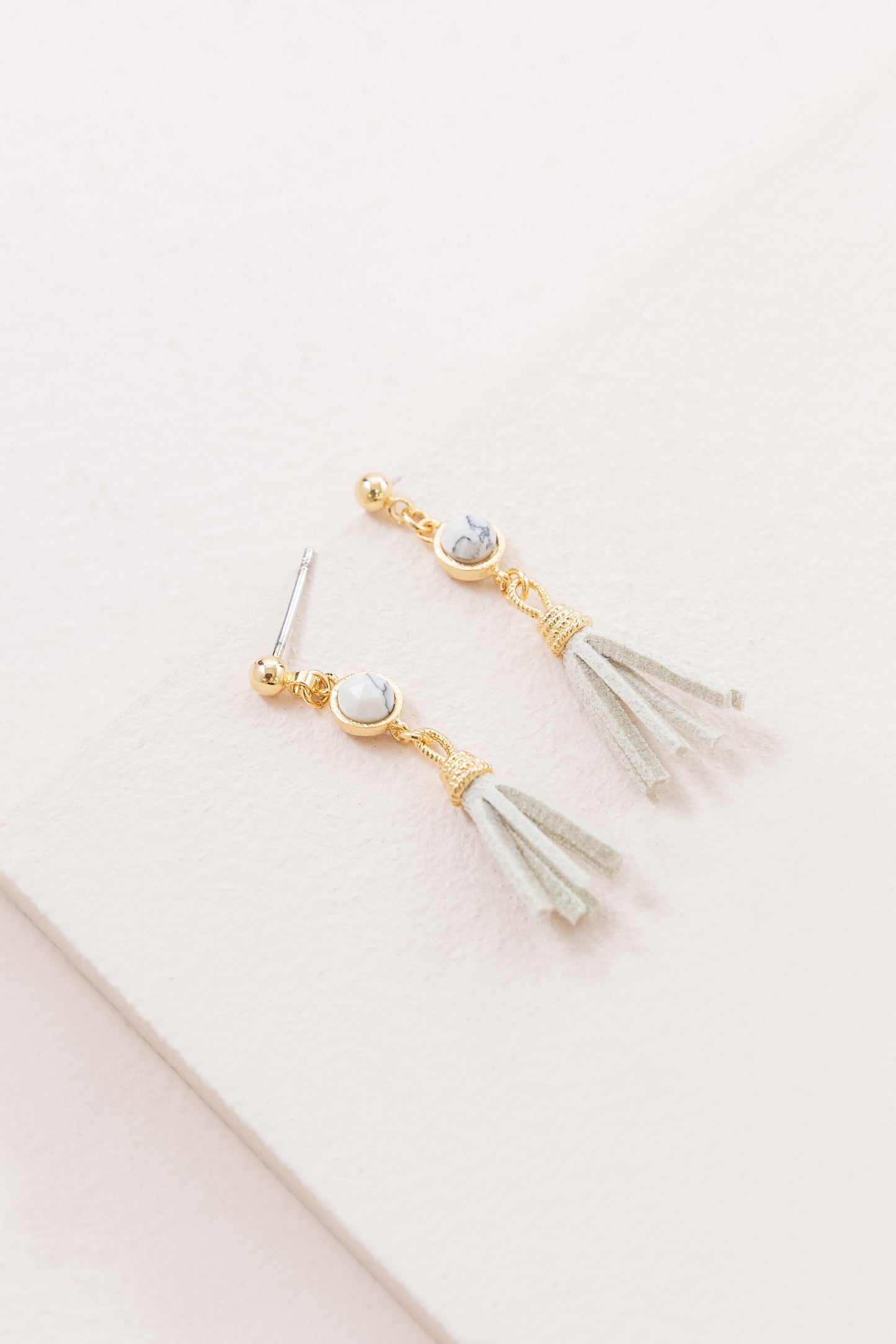 Round Stone Tassel Earrings