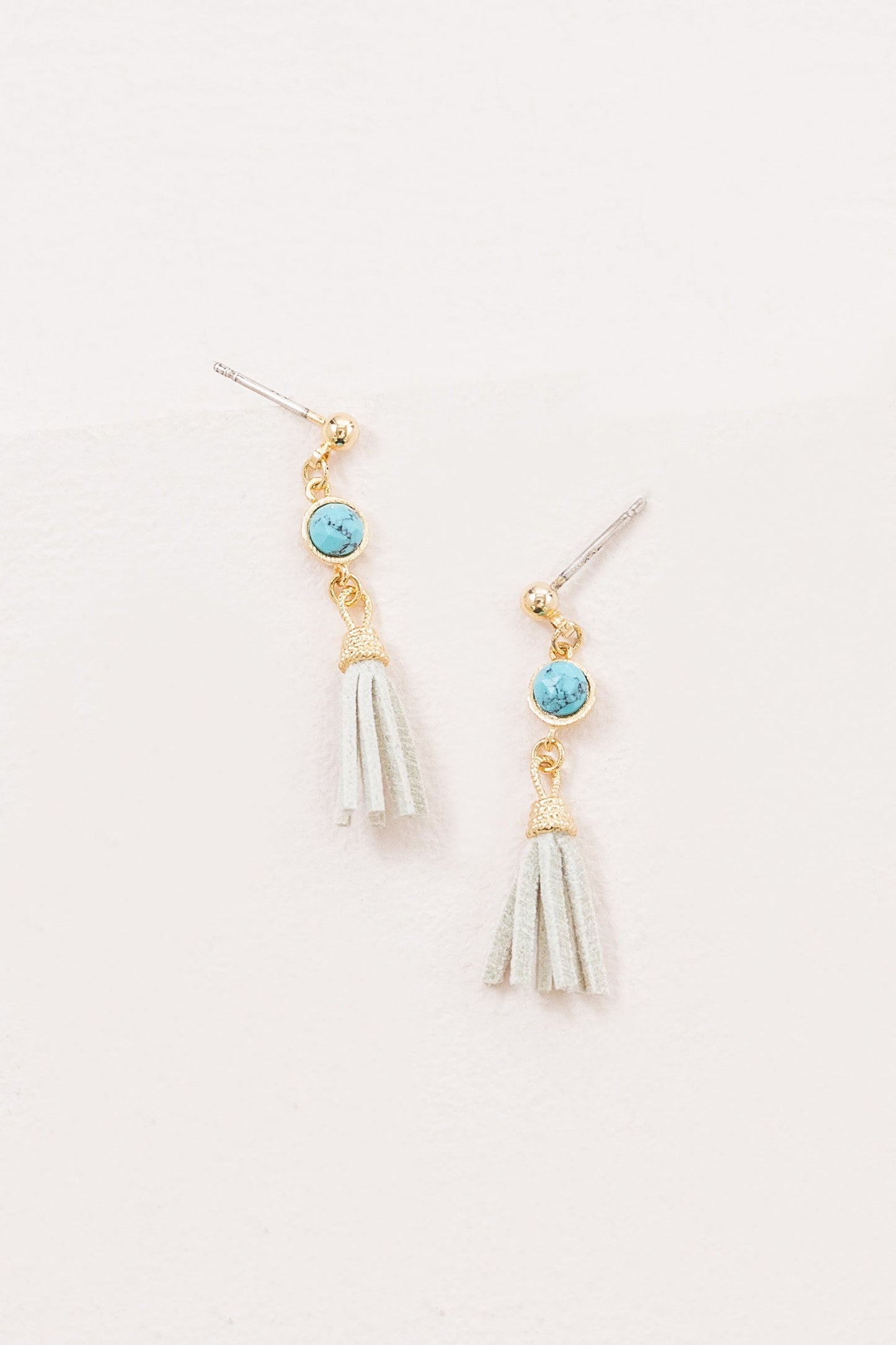 Round Stone Tassel Earrings