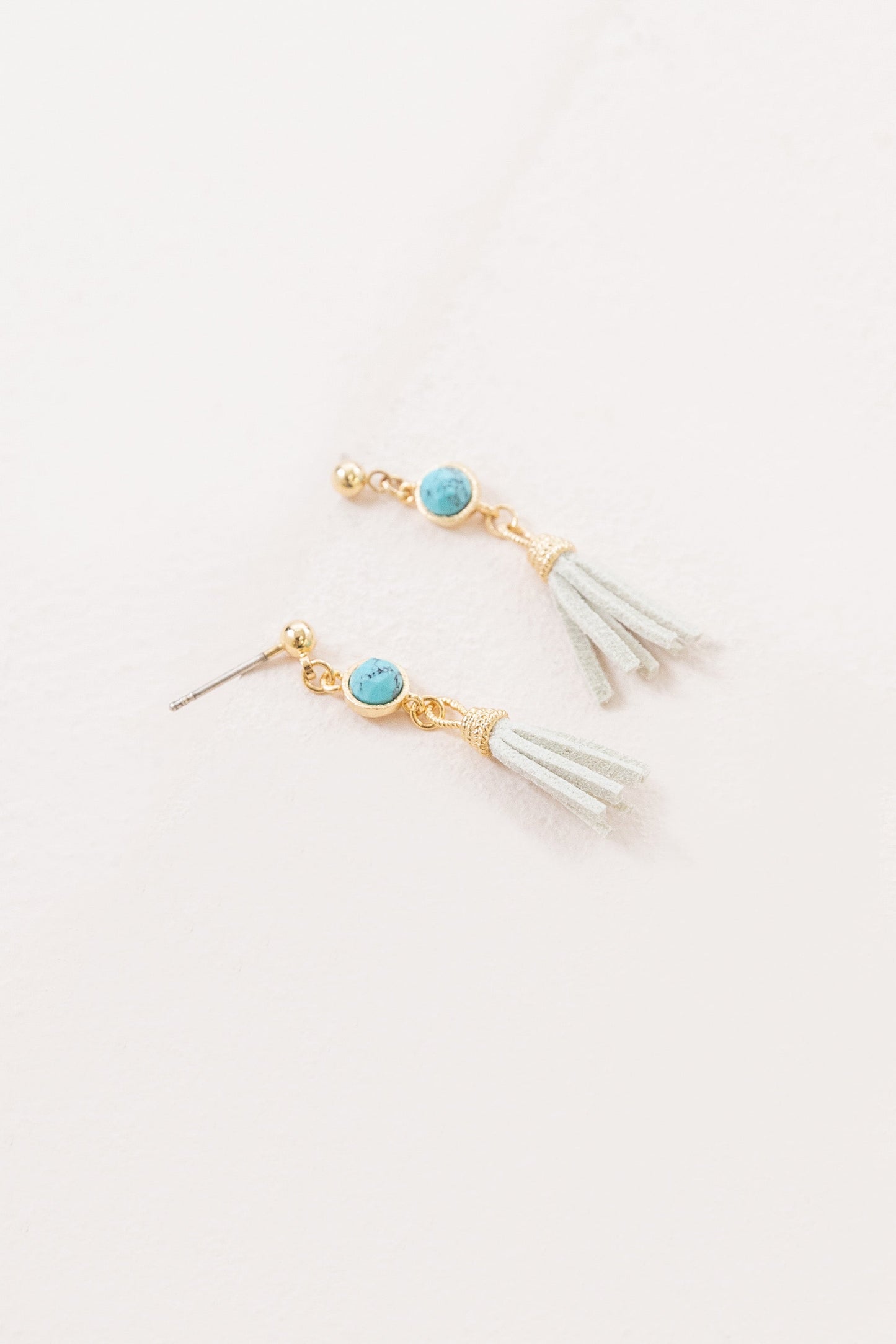 Round Stone Tassel Earrings