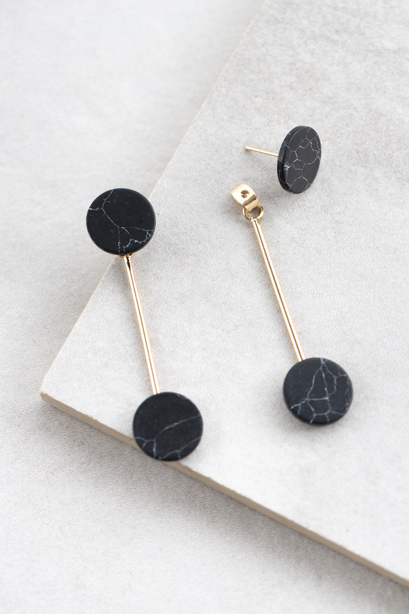 Stellar Marble Ear Jacket Earrings | Black