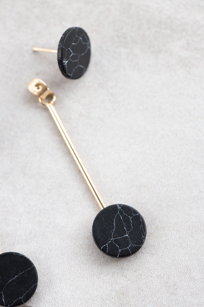 Stellar Marble Ear Jacket Earrings | Black