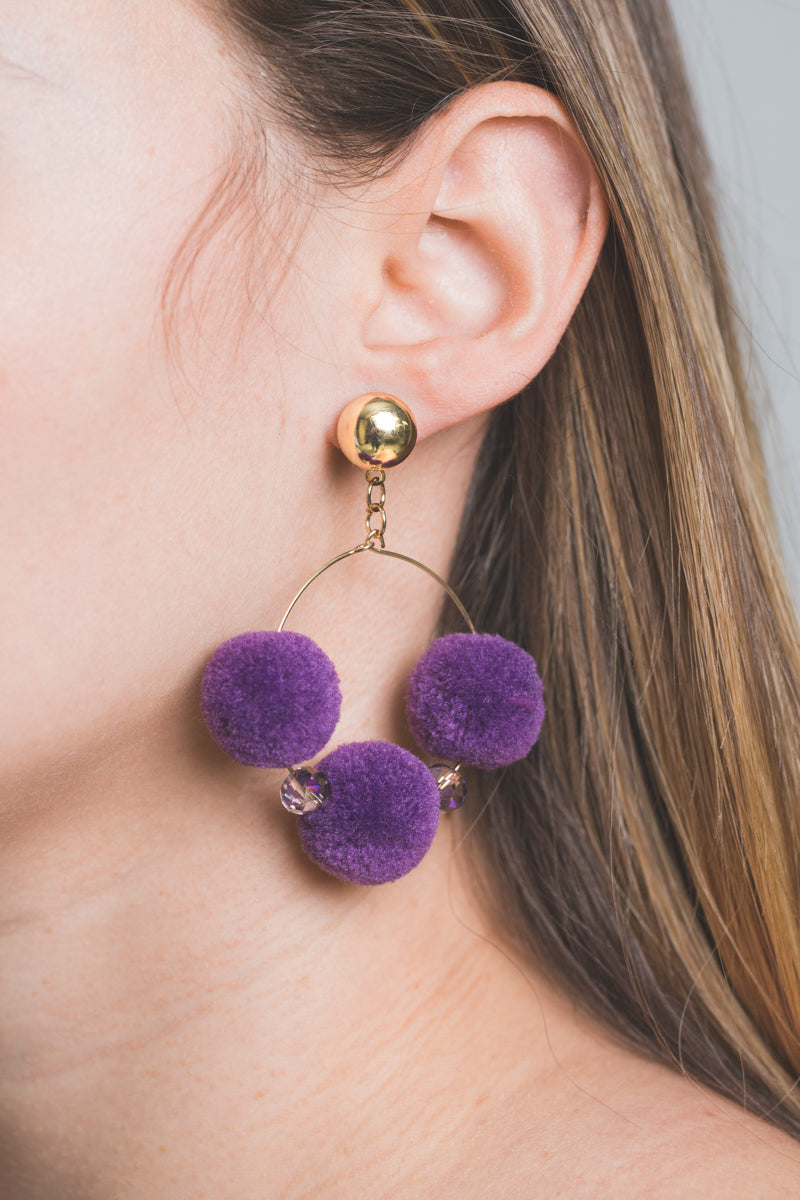 Rio Pom Earrings | Purple