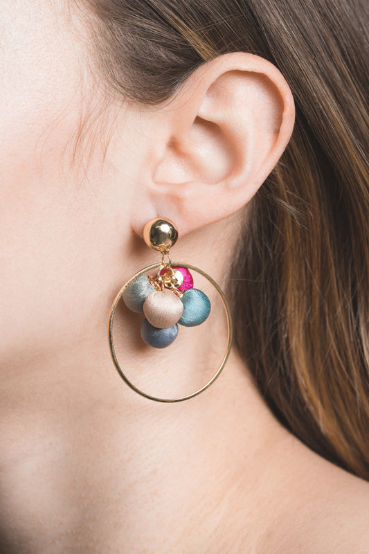Sateen Berry Pom Earrings