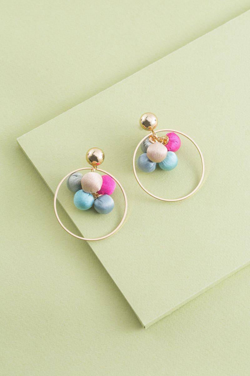 Sateen Berry Pom Earrings