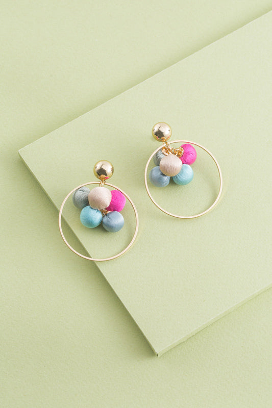 Sateen Berry Pom Earrings