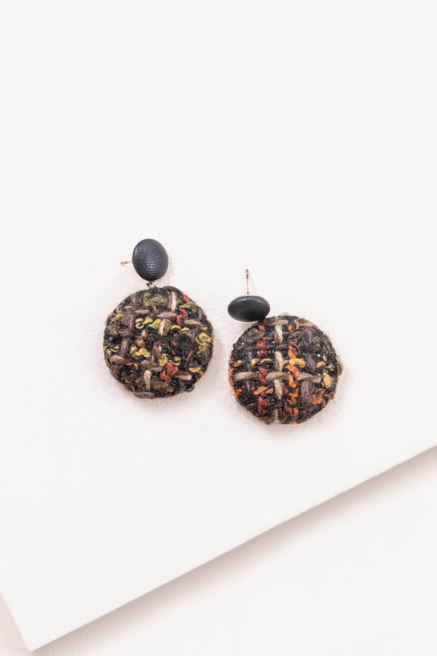 Tweed Button Earrings | Burnt Orange