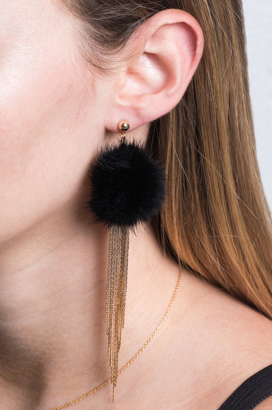 Powder Puff Drop Earrings | Black