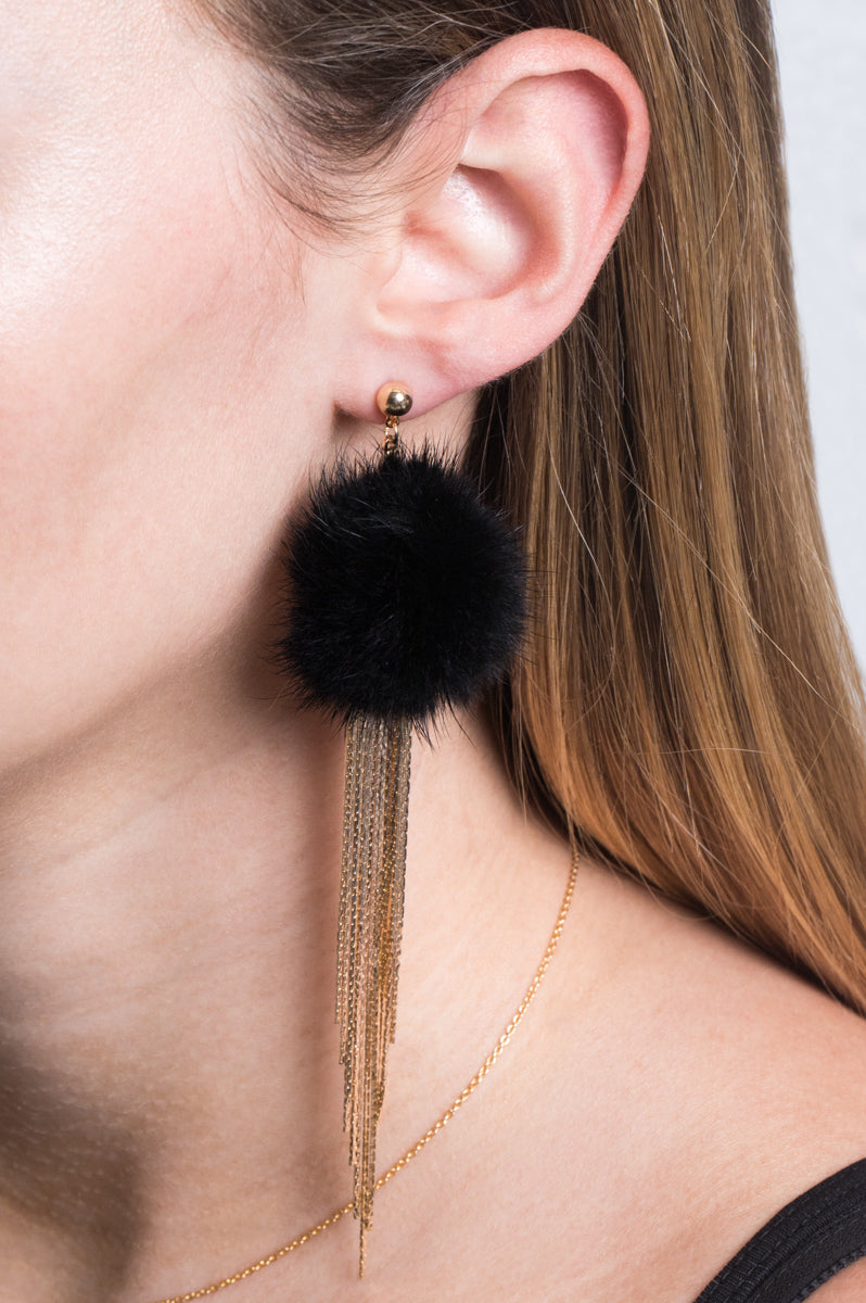 Powder Puff Drop Earrings | Black