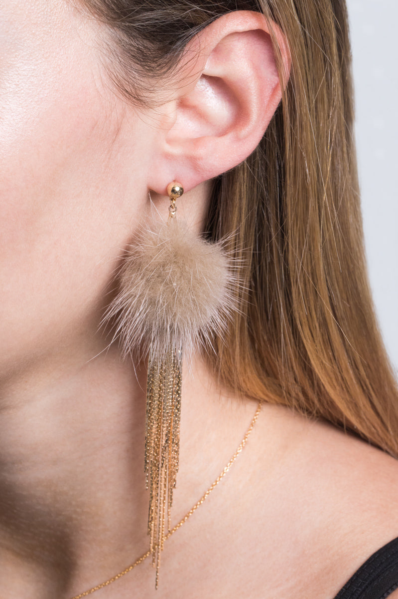 Powder Puff Drop Earrings | Tan