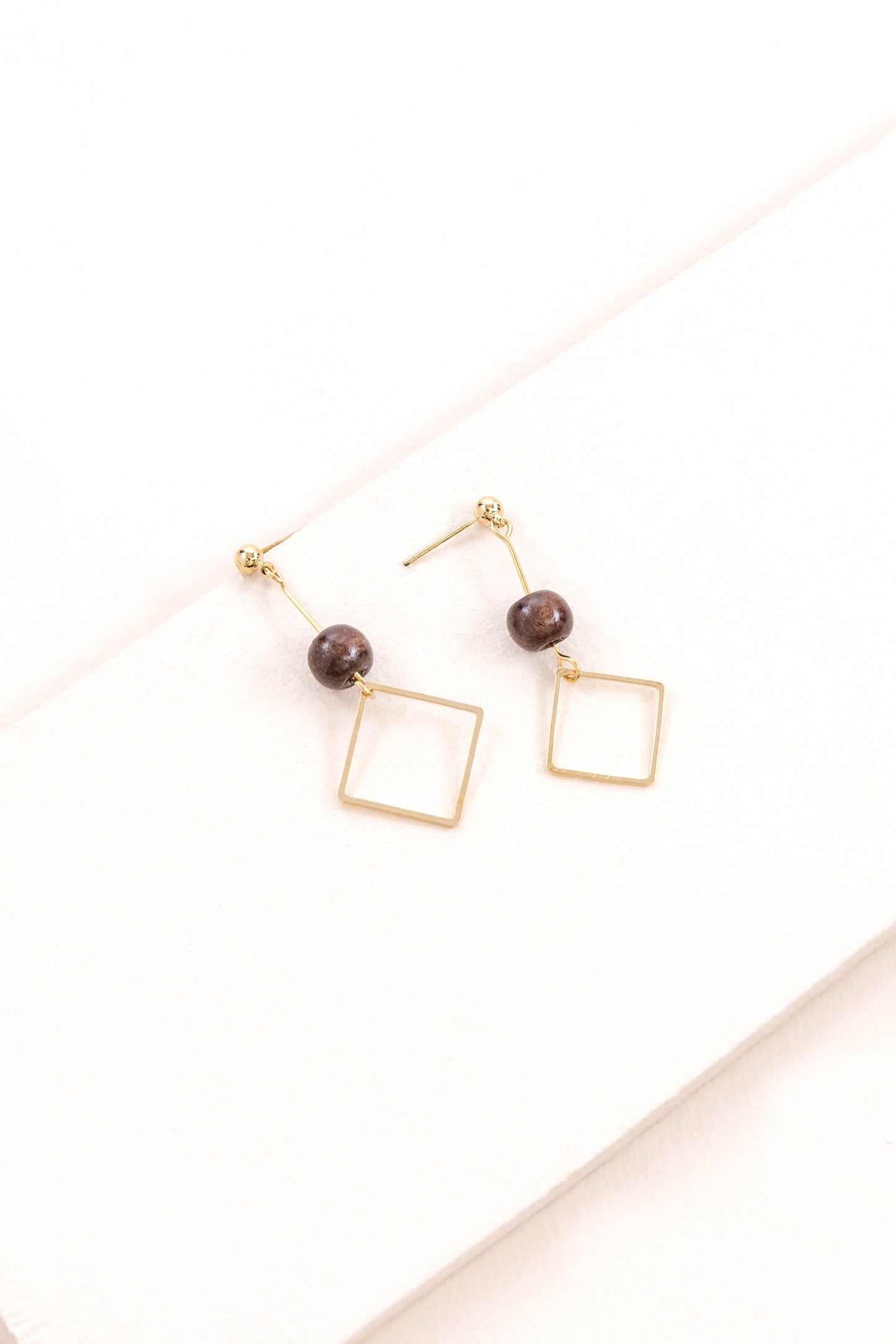 Geo Wood Drop Earrings | Diamond