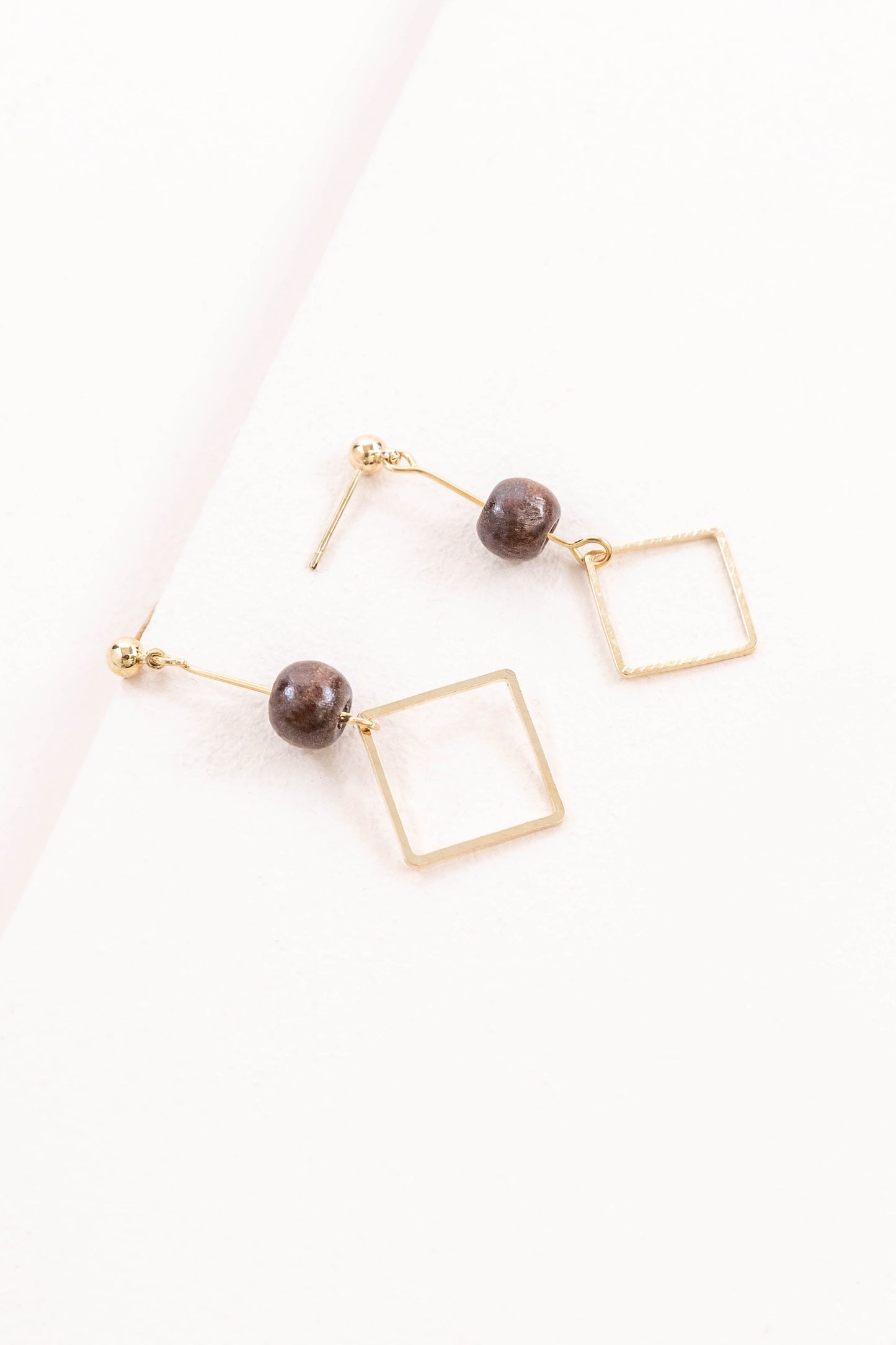 Geo Wood Drop Earrings | Diamond