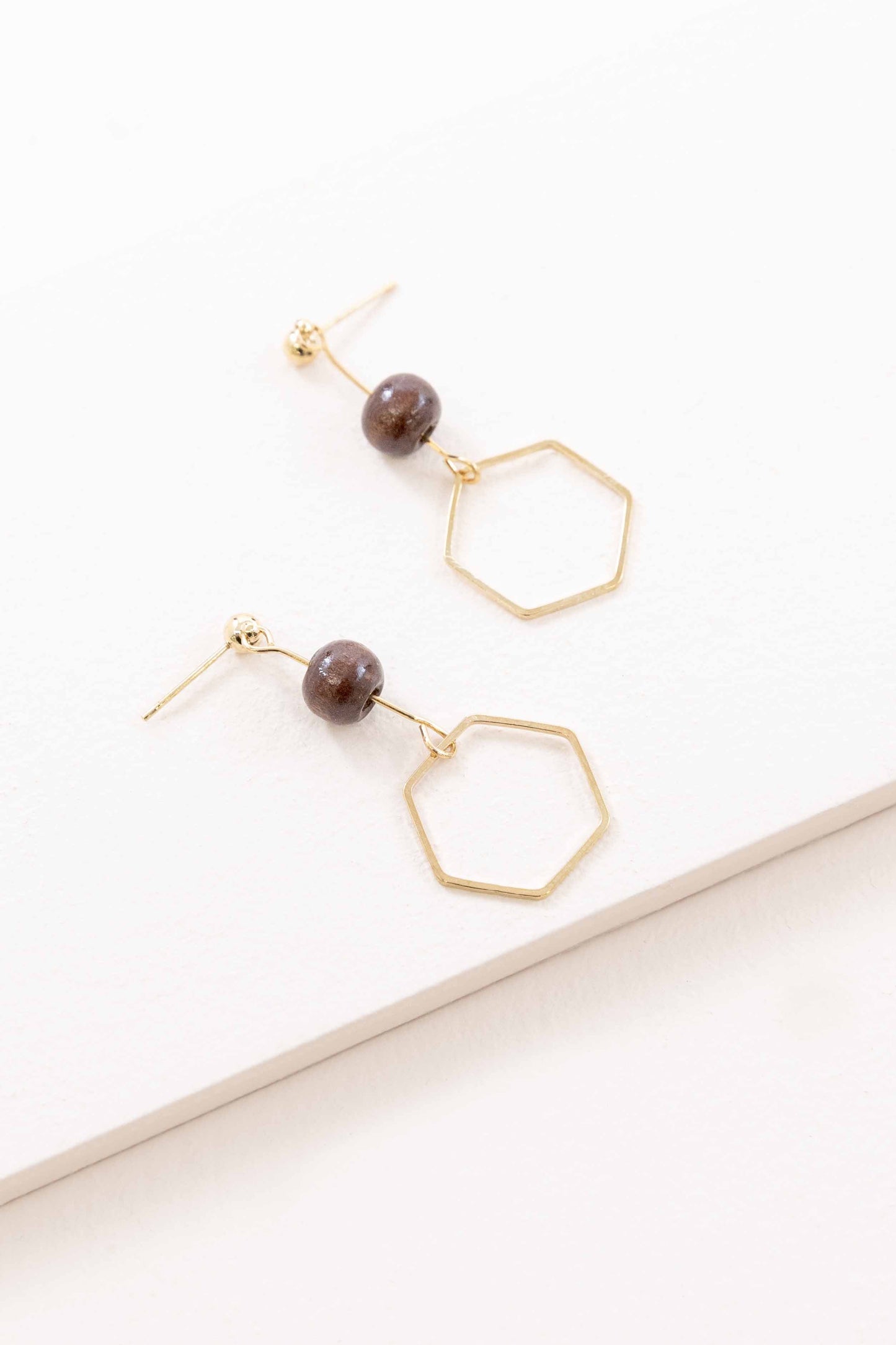 Geo Wood Drop Earrings | Diamond