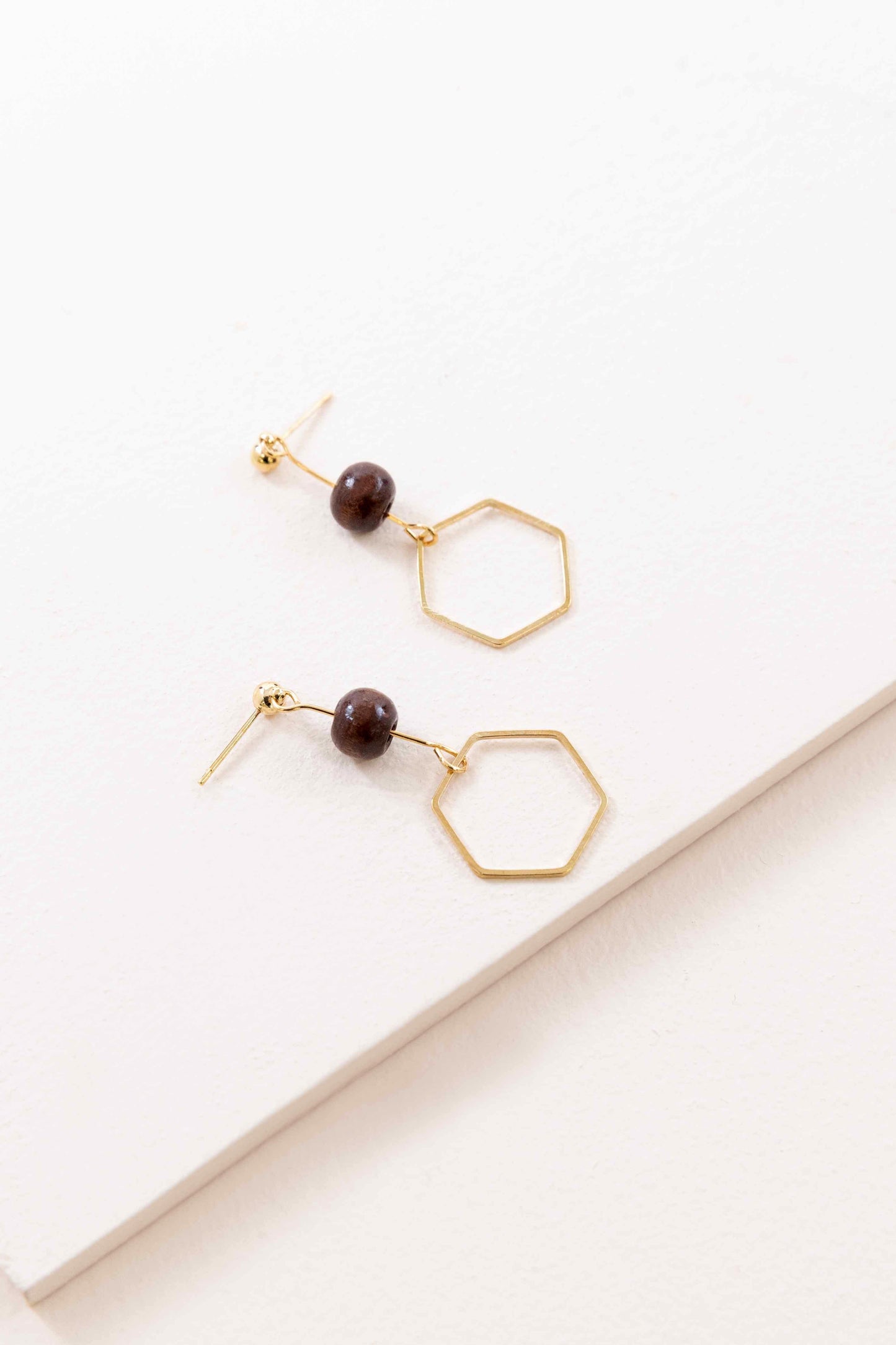 Geo Wood Drop Earrings | Diamond