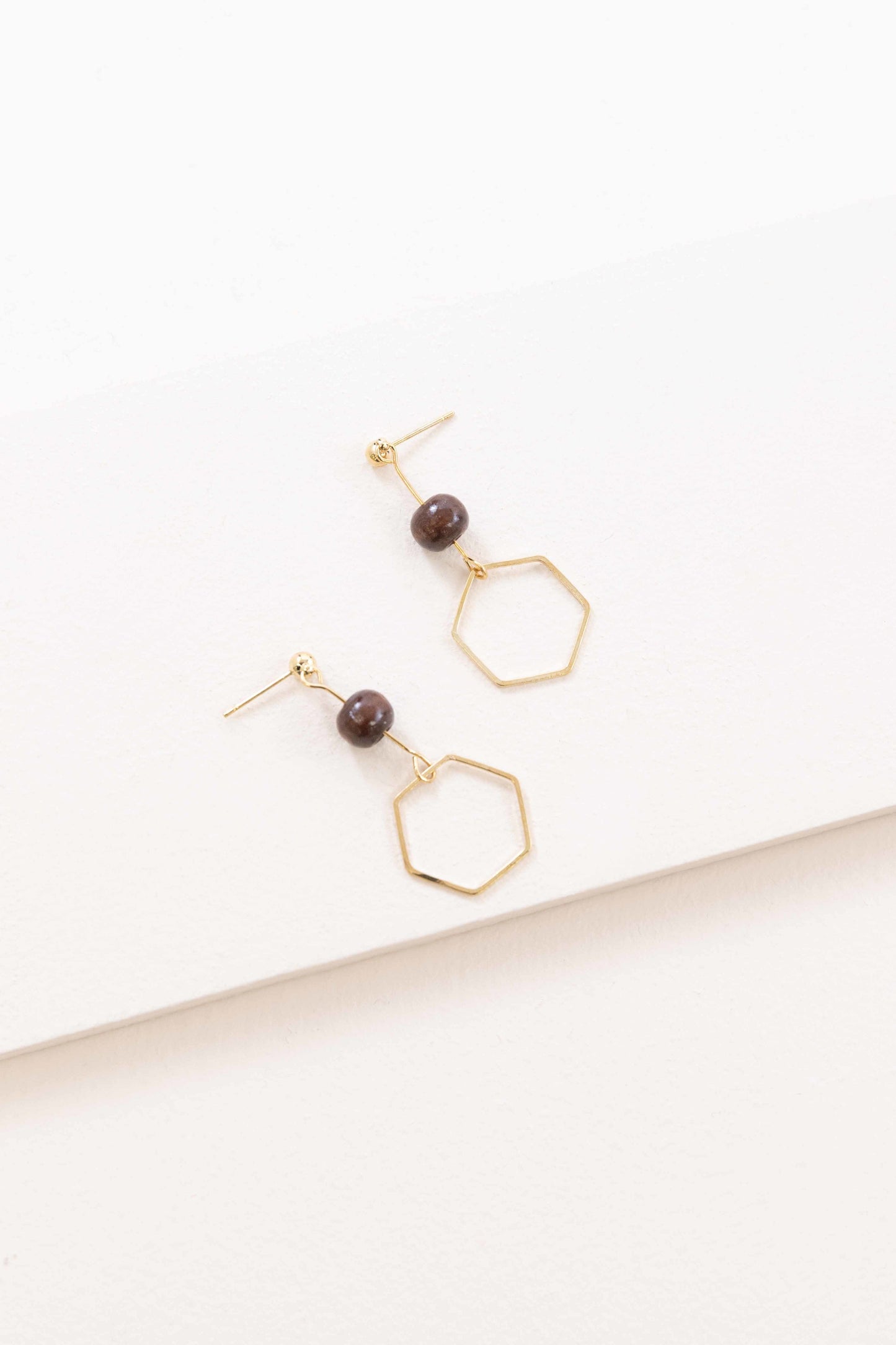 Geo Wood Drop Earrings | Hexa