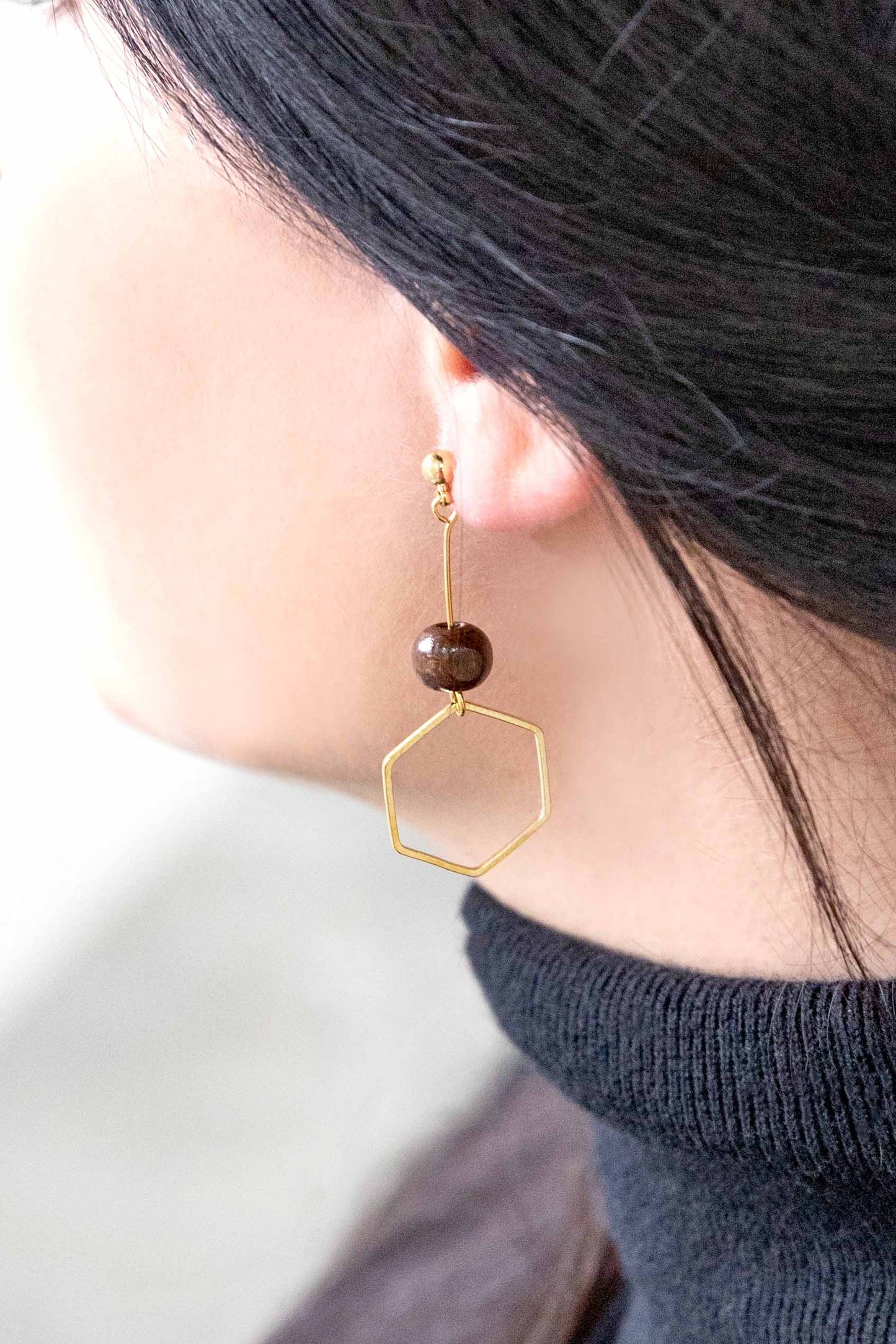 Geo Wood Drop Earrings | Diamond