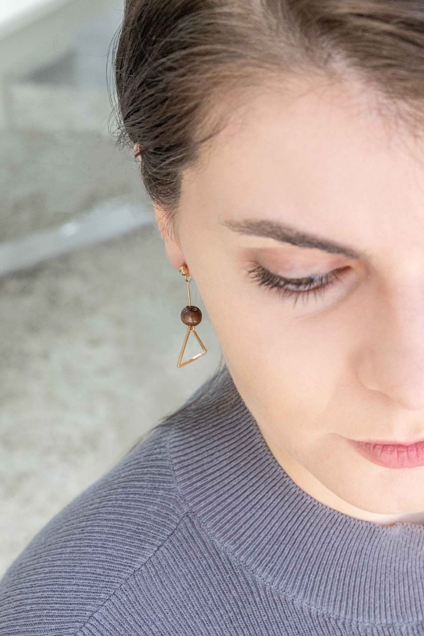 Geo Wood Drop Earrings | Triangle