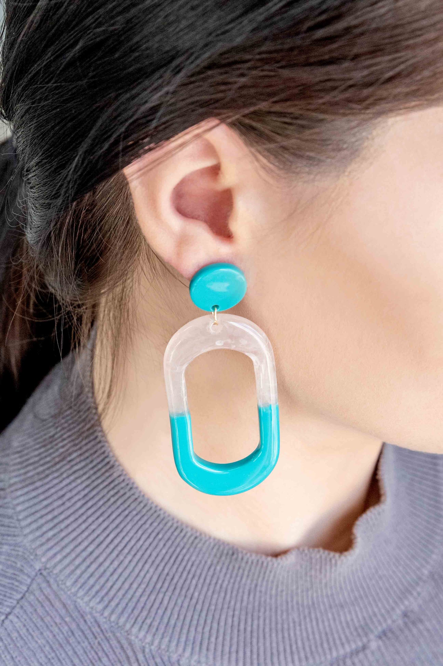Aoa Resin Hoop Post Earrings | Teal
