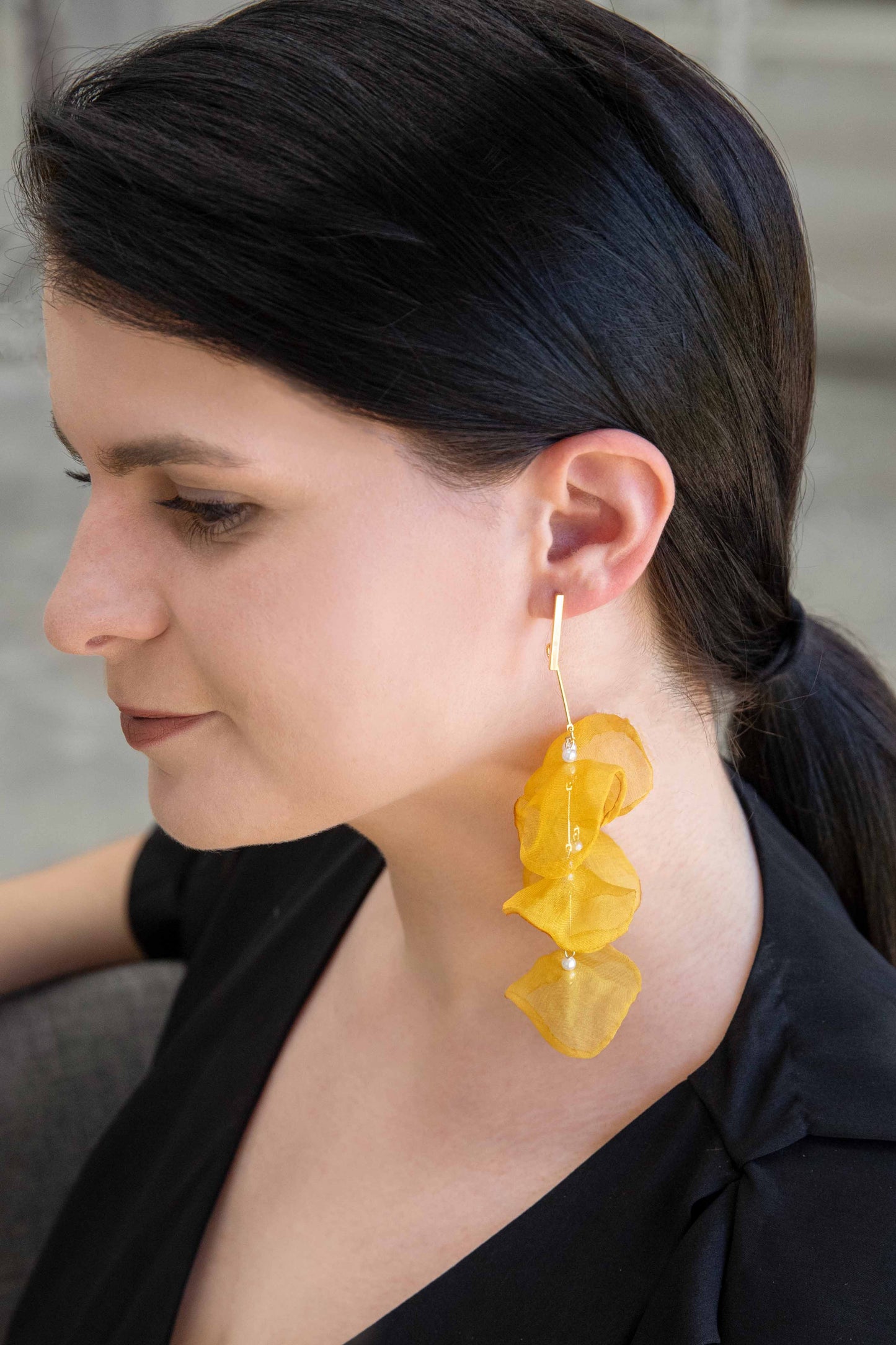 Falling Petals Dangle Earrings (14K) | Mustard