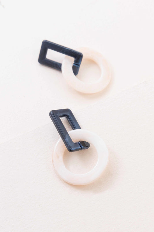 Navy and Cream Drop Earrings