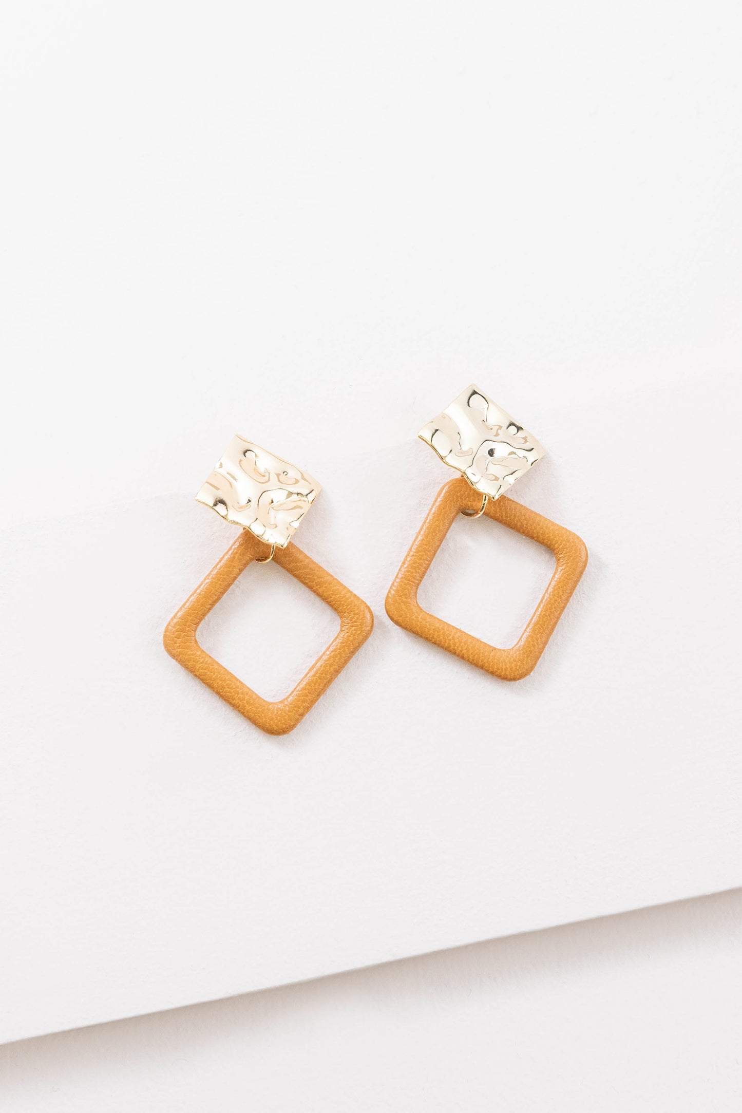 Leatherette and Metal Drop Earrings | Caramel