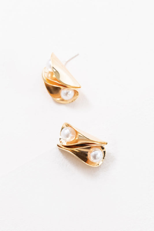 Folded Pearl Post Earrings