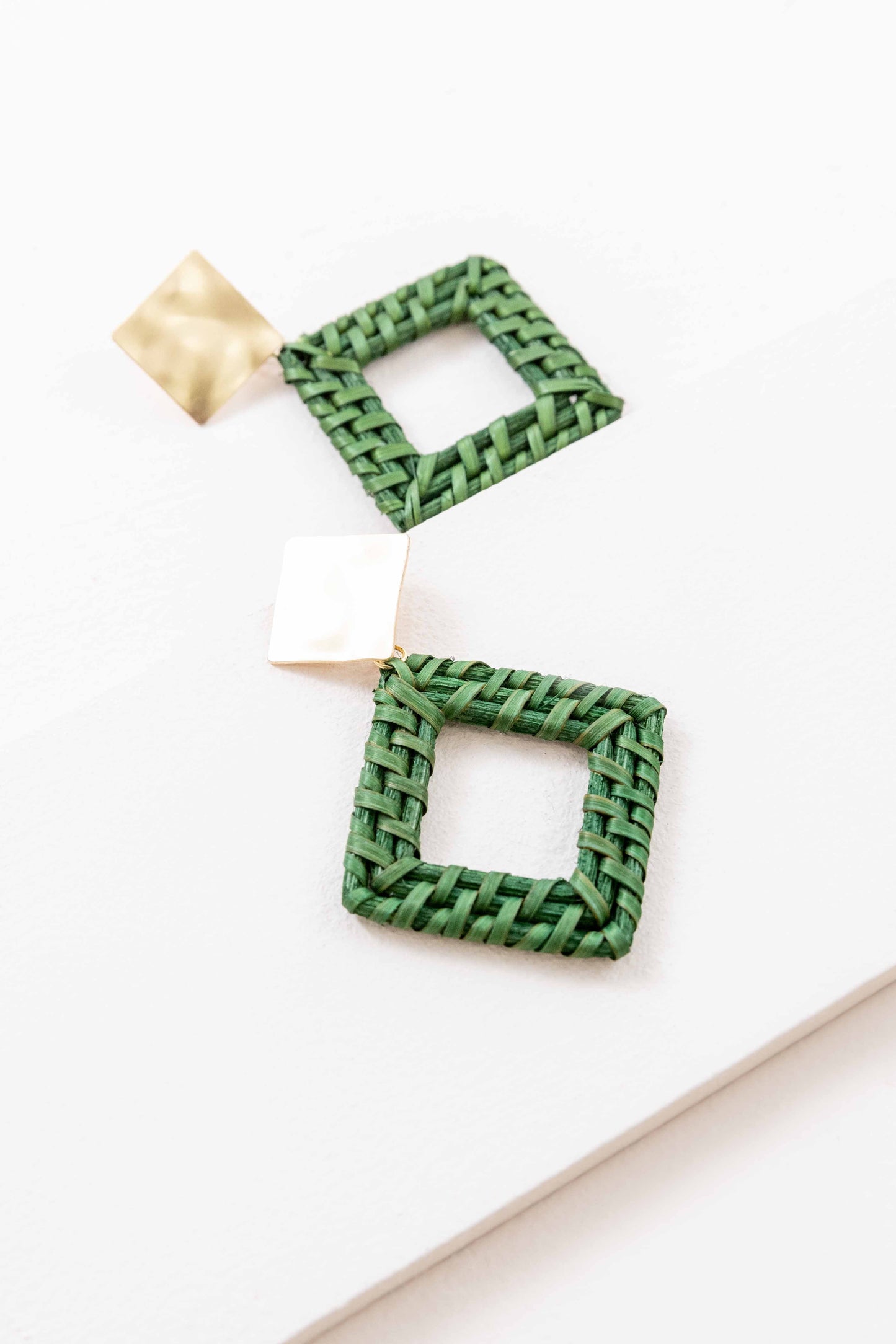 Green Wicker Diamond Shaped Earrings