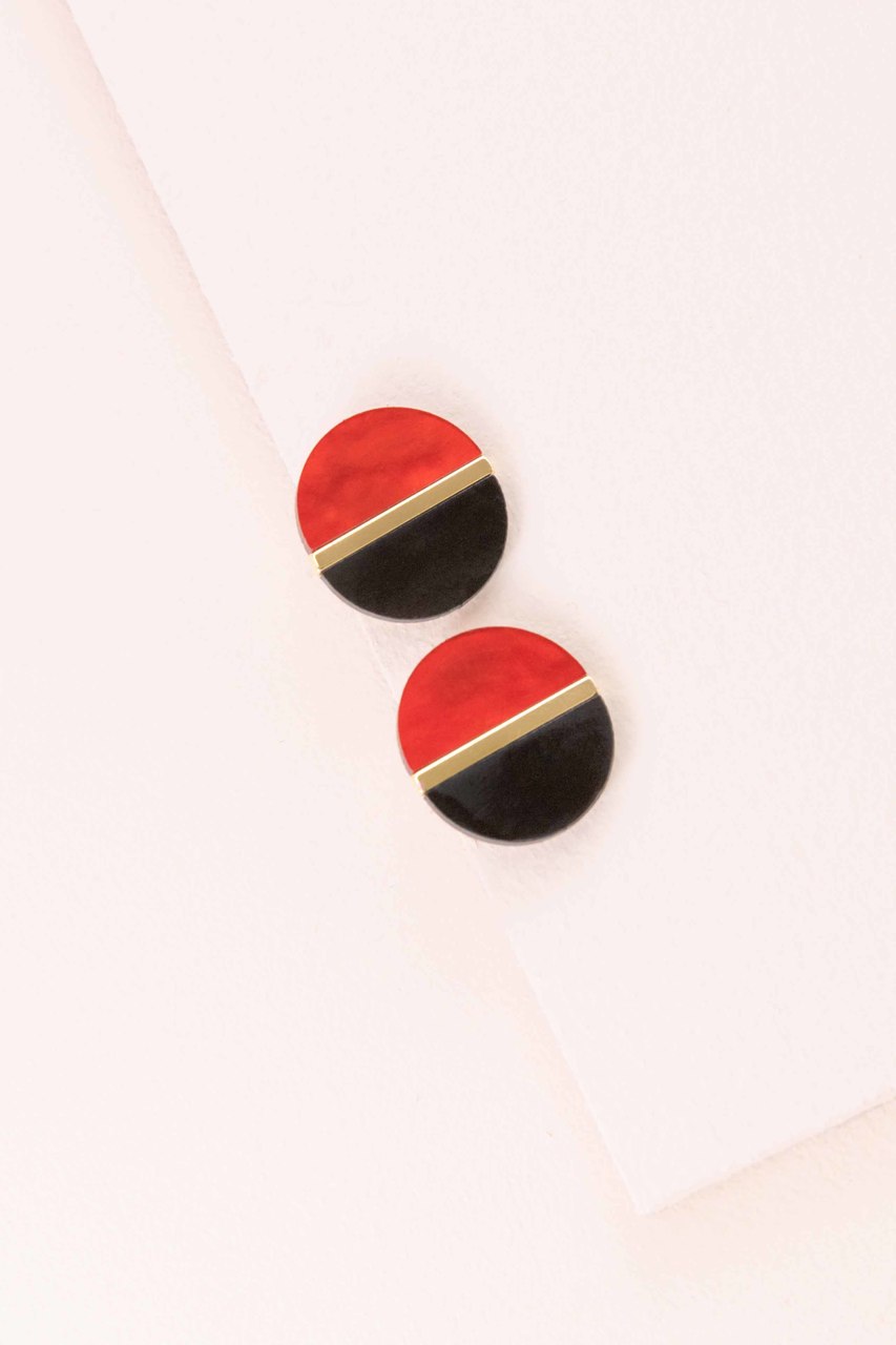 Color Block Stud Earrings | Crimson