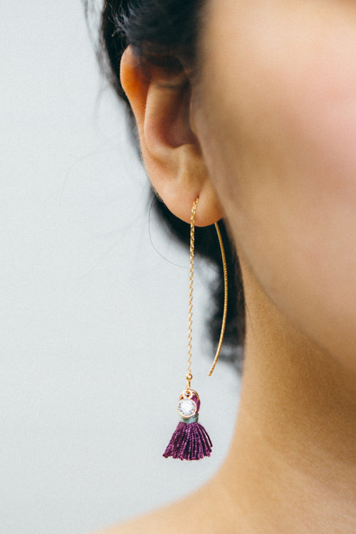 Keely Tassel Threader Earrings | Plum