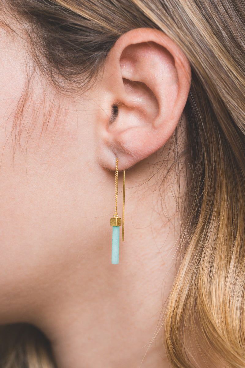 Bar Drop Stone Threader Earrings