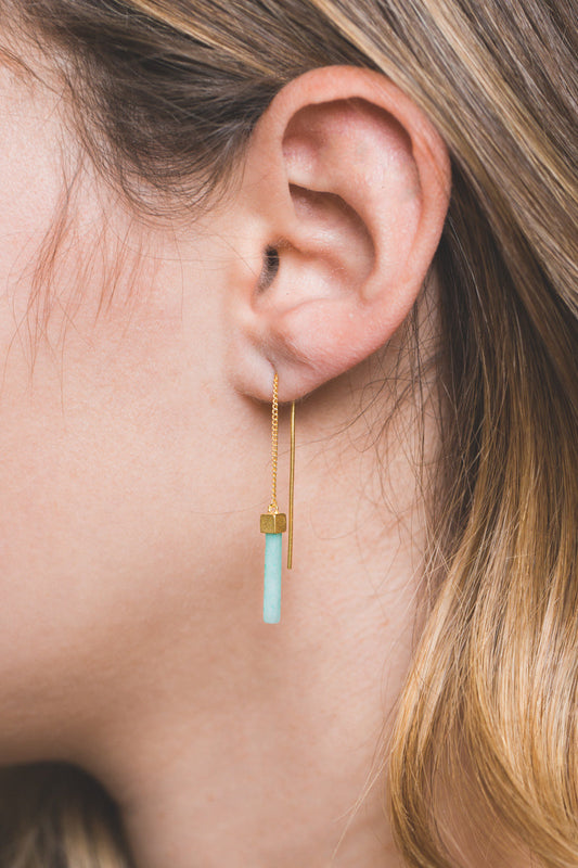 Bar Drop Stone Threader Earrings