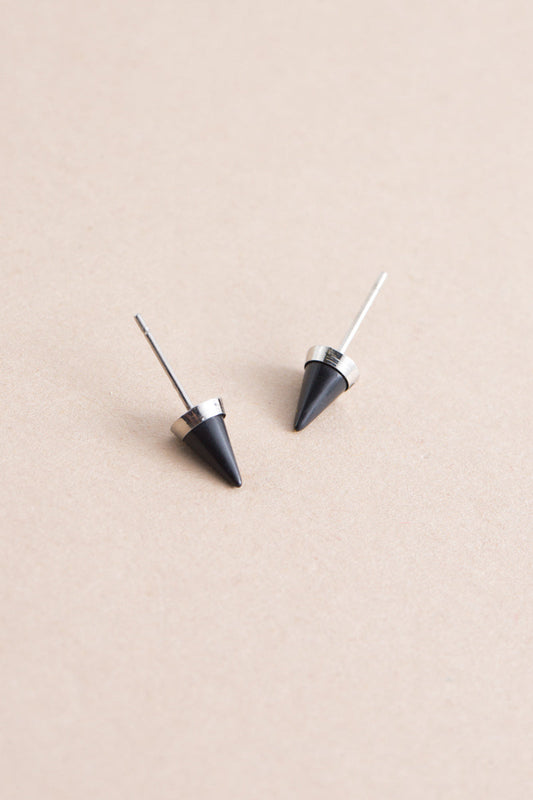 Spike Stone Earrings | Black Silver