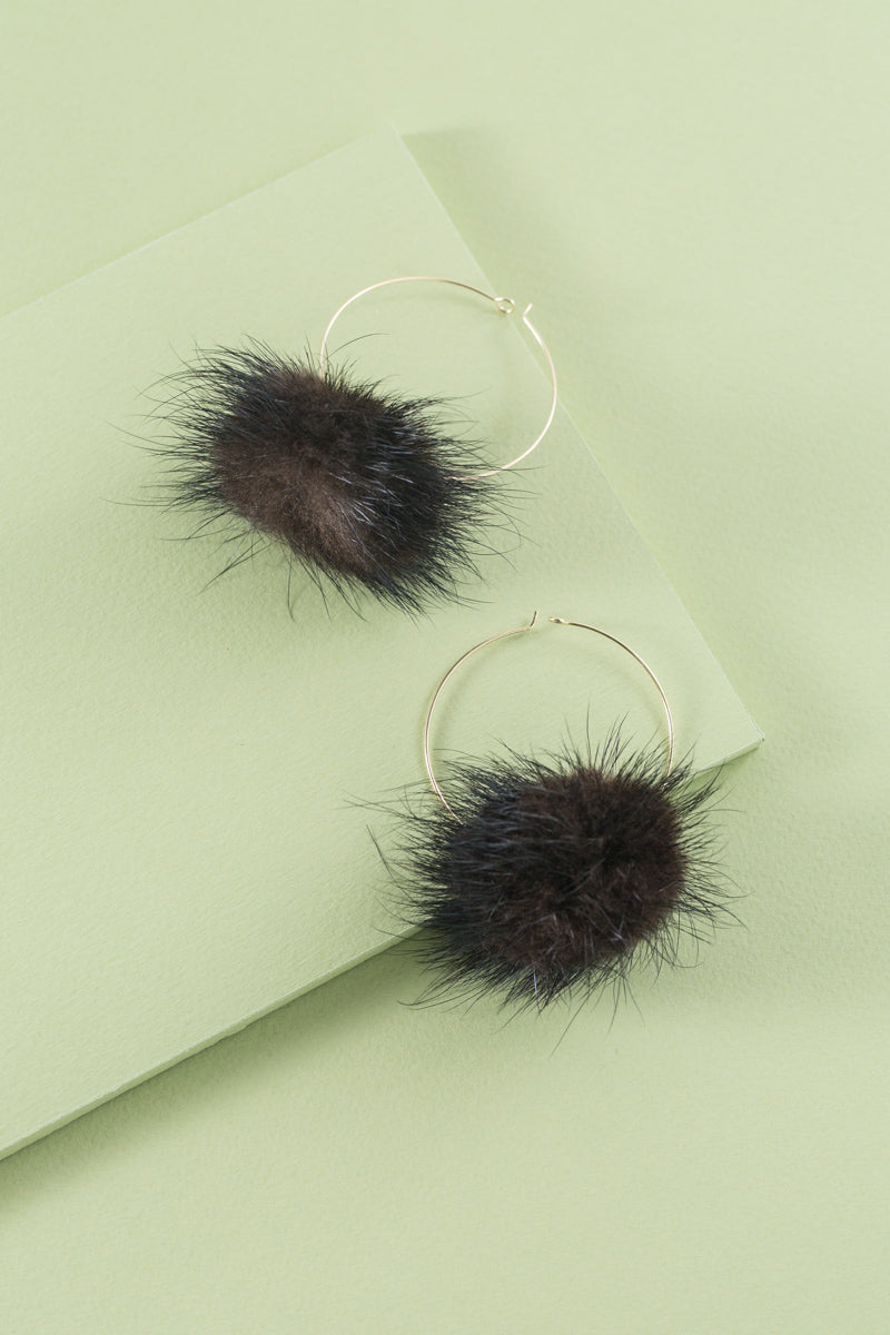 Love Still Pom Hoop Earrings | Black