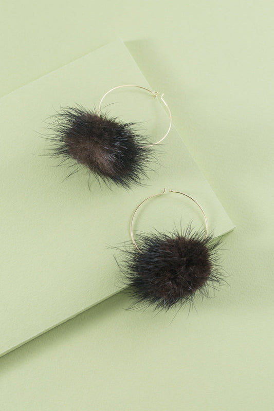 Love Still Pom Hoop Earrings | Black