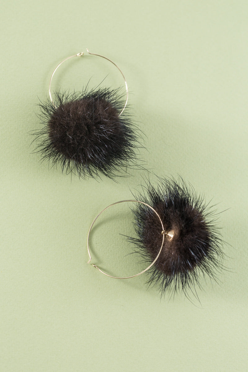 Love Still Pom Hoop Earrings | Black