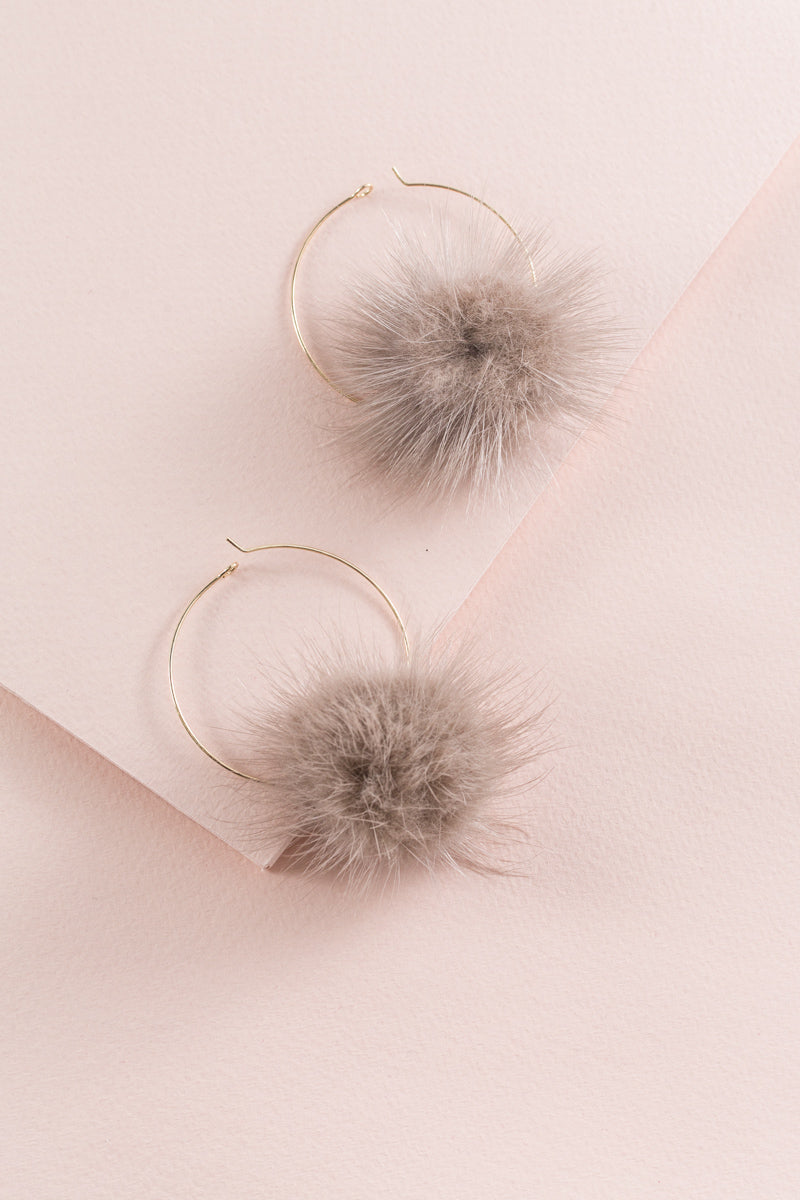 Love Still Pom Hoop Earrings | Tan