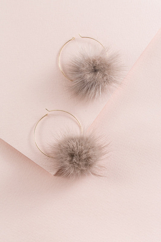 Love Still Pom Hoop Earrings | Tan