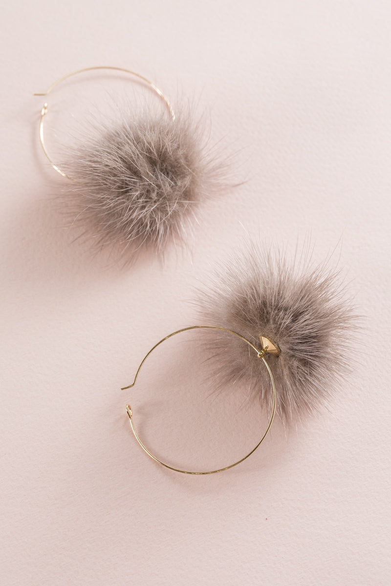Love Still Pom Hoop Earrings | Tan