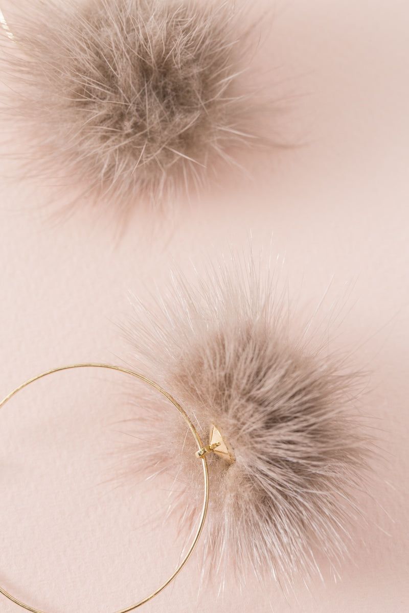 Love Still Pom Hoop Earrings | Tan