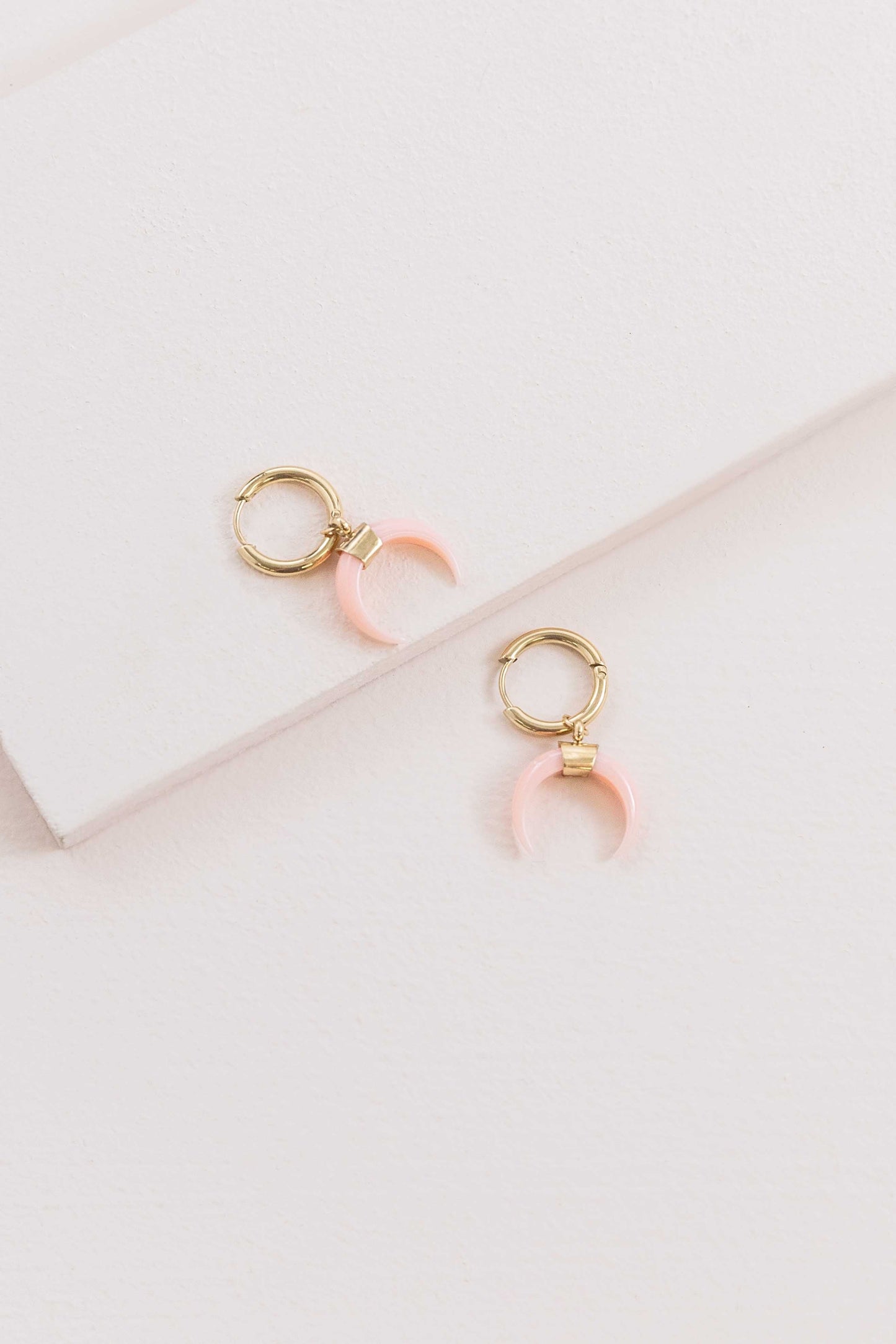 Double Horn Pink Hoop Earrings (14K)