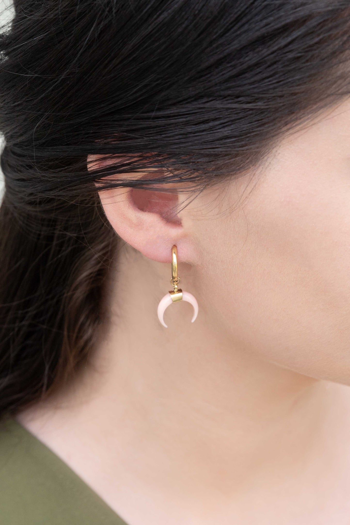 Double Horn Pink Hoop Earrings (14K)