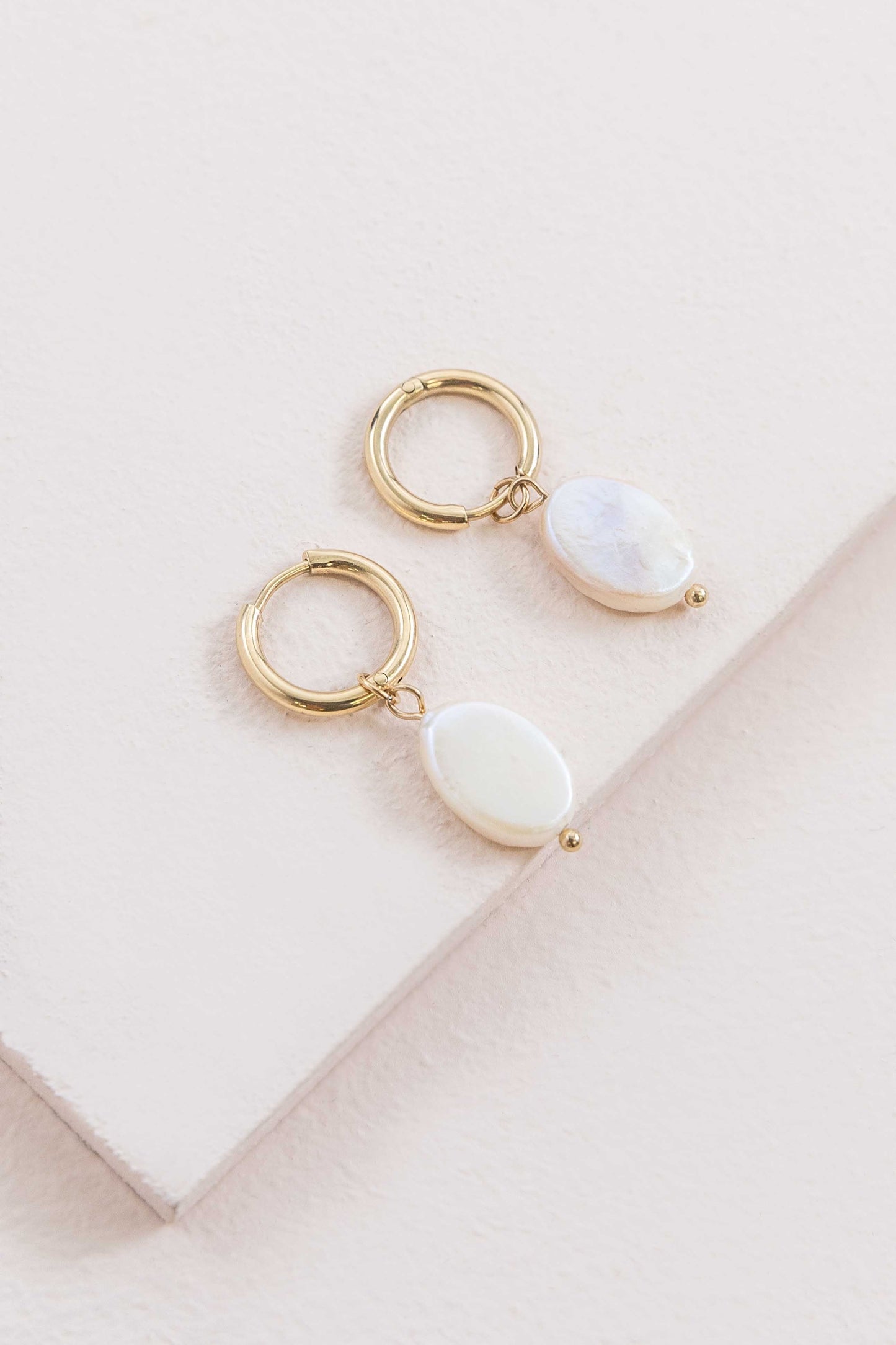 Pearly Hoop Earrings (14K)