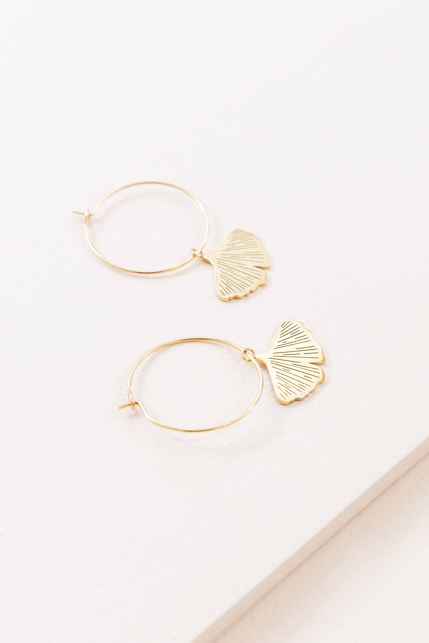 Ginkgo Leaf Hoop Earrings (14K)
