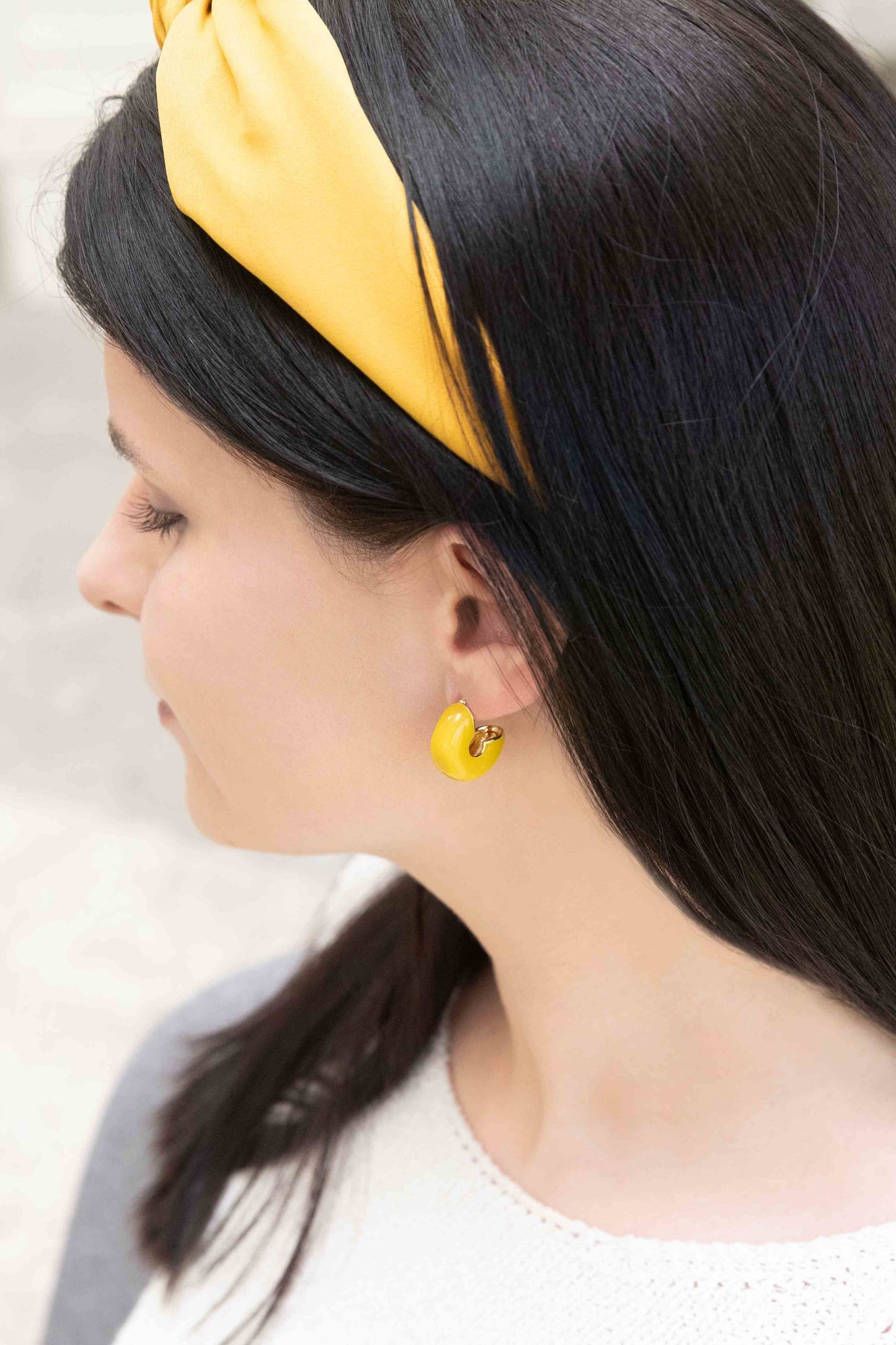 Thick Mini Hoop Earrings | Mustard Yellow