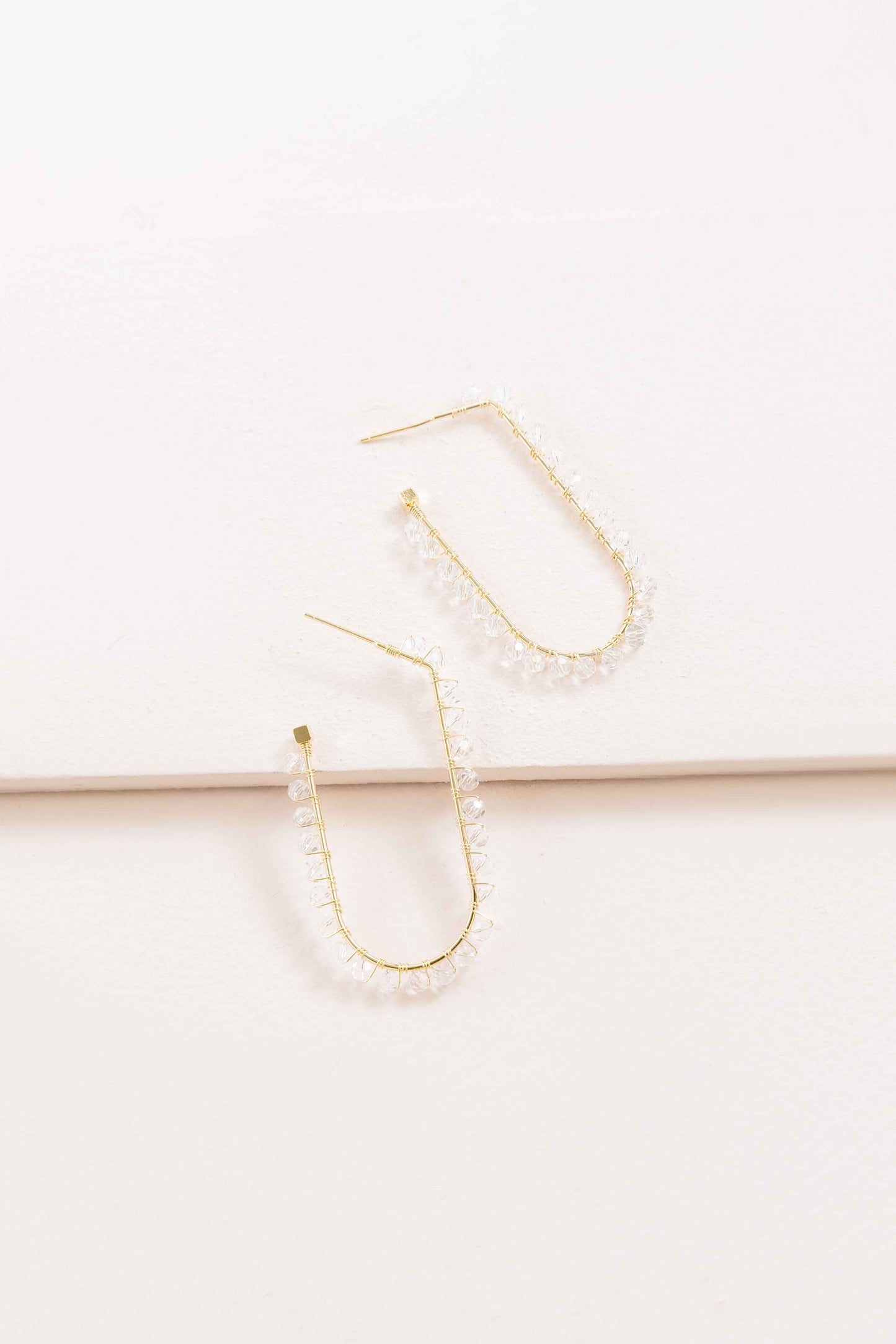 Beaded Racetrack Hoop Earrings | Clear
